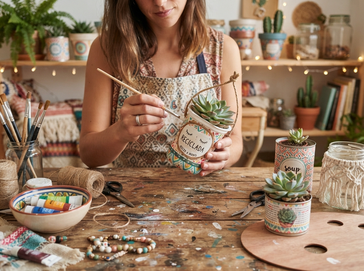 Detalles paso a paso de Cómo Hacer Macetas Decorativas Recicladas en Casa
