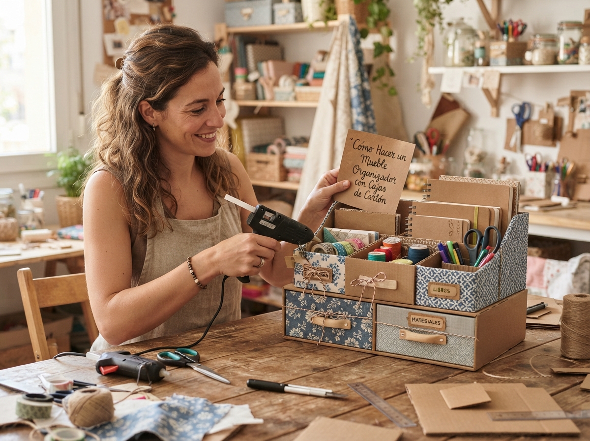Detalles paso a paso de Cómo Hacer un Mueble Organizador con Cajas de Cartón